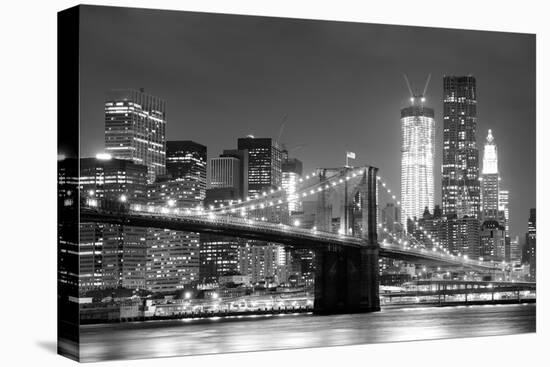 New York City Brooklyn Bridge Black and White with Downtown Skyline over East River.-Songquan Deng-Premier Image Canvas