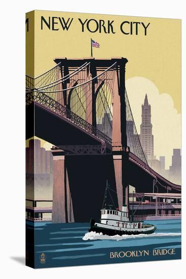 New York City, New York - Brooklyn Bridge-Lantern Press-Stretched Canvas