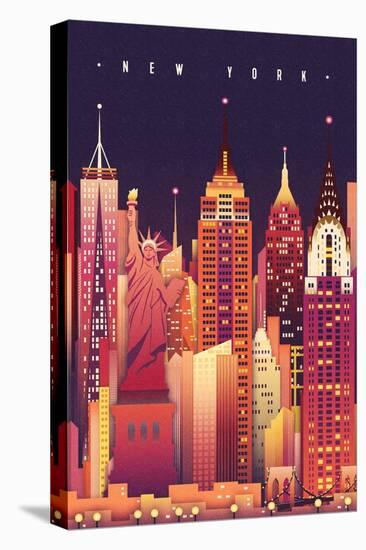New York City, New York - Neon Skyline (Empire State Building Center) - Lantern Press Artwork-Lantern Press-Stretched Canvas