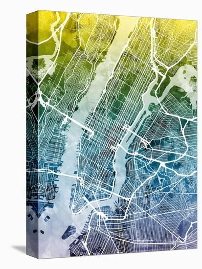 New York City Street Map-Michael Tompsett-Stretched Canvas