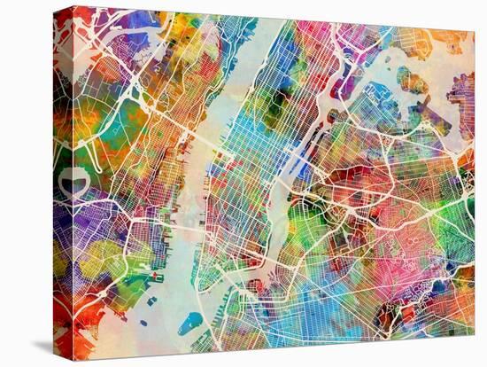 New York City Street Map-Michael Tompsett-Stretched Canvas