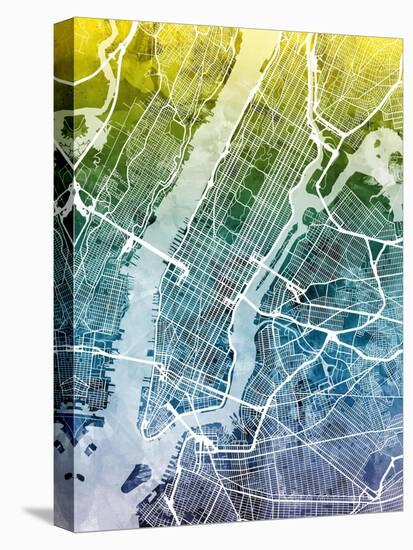 New York City Street Map-Tompsett Michael-Stretched Canvas