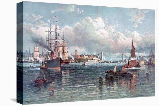 New York Harbor and the Brooklyn Bridge-Andrew W. Melrose-Premier Image Canvas