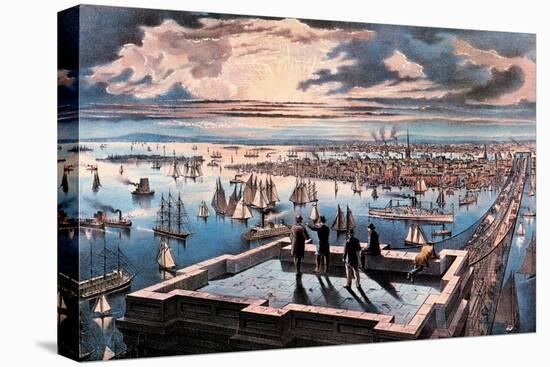 New York Harbor at Sunset-Currier & Ives-Stretched Canvas