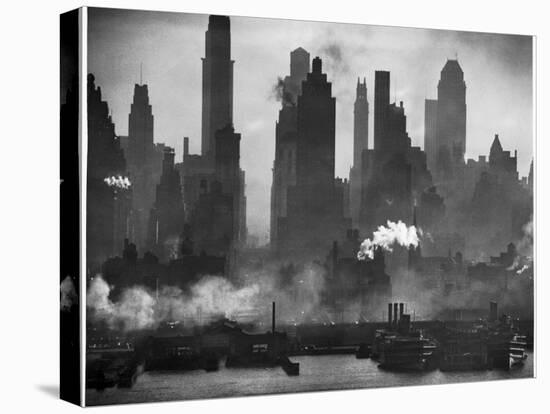 New York Harbor with Its Majestic Silhouette of Skyscrapers Looking Straight Down Bustling 42nd St.-Andreas Feininger-Premier Image Canvas