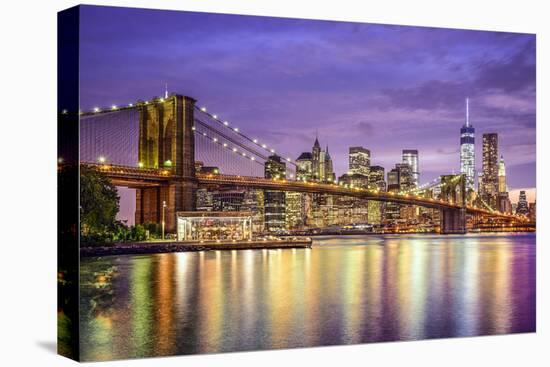 New York, New York, USA City Skyline with the Brooklyn Bridge and Manhattan Financial District Over-SeanPavonePhoto-Premier Image Canvas