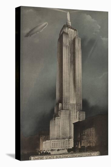 New York, NY - Empire State Building and Blimp-Lantern Press-Stretched Canvas