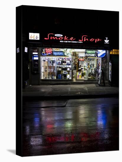 New York, NY, USA - Smoke Shop neon lights reflect in wet streets of New York-Panoramic Images-Premier Image Canvas