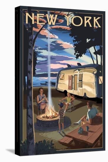 New York - Retro Camper and Lake-Lantern Press-Stretched Canvas