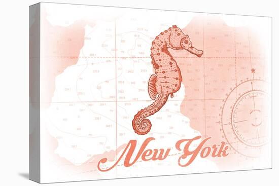 New York - Seahorse - Coral - Coastal Icon-Lantern Press-Stretched Canvas