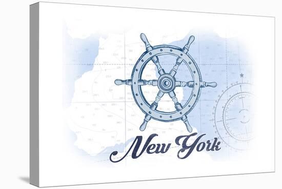 New York - Ship Wheel - Blue - Coastal Icon-Lantern Press-Stretched Canvas
