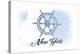 New York - Ship Wheel - Blue - Coastal Icon-Lantern Press-Stretched Canvas