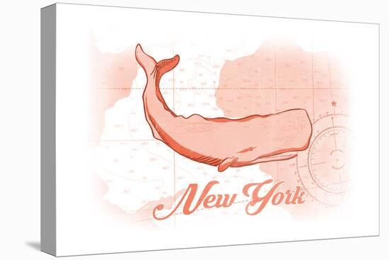 New York - Whale - Coral - Coastal Icon-Lantern Press-Stretched Canvas