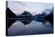 New Zealand, Nuova Zelanda, Fiordland, Milford Sound and Moon During a Cold and Misty Sunrise.-Andrea Pozzi-Premier Image Canvas