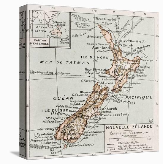 New Zealand Old Map-marzolino-Stretched Canvas