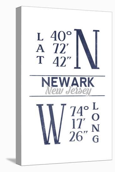 Newark, New Jersey - Latitude and Longitude (Blue)-Lantern Press-Stretched Canvas