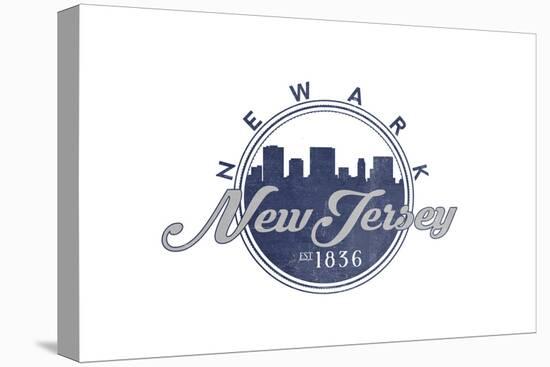 Newark, New Jersey - Skyline Seal (Blue)-Lantern Press-Stretched Canvas