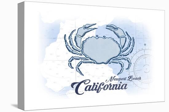 Newport Beach, California - Crab - Blue - Coastal Icon-Lantern Press-Stretched Canvas