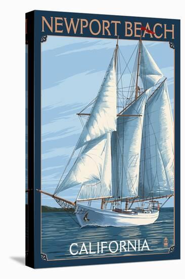 Newport Beach, California - Sailboat-Lantern Press-Stretched Canvas