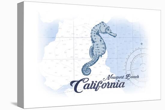 Newport Beach, California - Seahorse - Blue - Coastal Icon-Lantern Press-Stretched Canvas