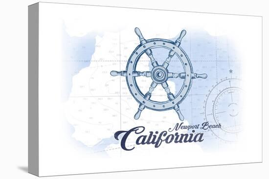 Newport Beach, California - Ship Wheel - Blue - Coastal Icon-Lantern Press-Stretched Canvas