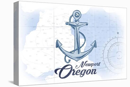 Newport, Oregon - Anchor - Blue - Coastal Icon-Lantern Press-Stretched Canvas