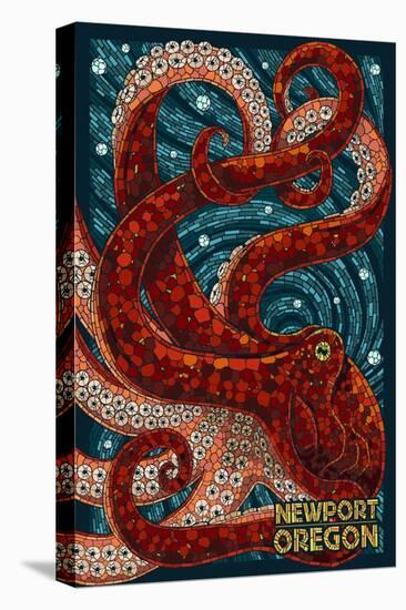 Newport, Oregon - Octopus Mosaic-Lantern Press-Stretched Canvas