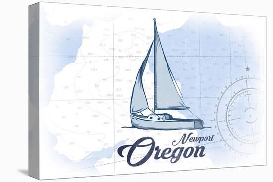 Newport, Oregon - Sailboat - Blue - Coastal Icon-Lantern Press-Stretched Canvas