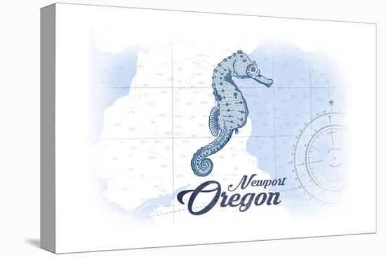 Newport, Oregon - Seahorse - Blue - Coastal Icon-Lantern Press-Stretched Canvas