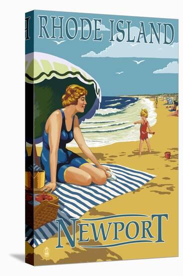Newport, Rhode Island - Beach Scene-Lantern Press-Stretched Canvas