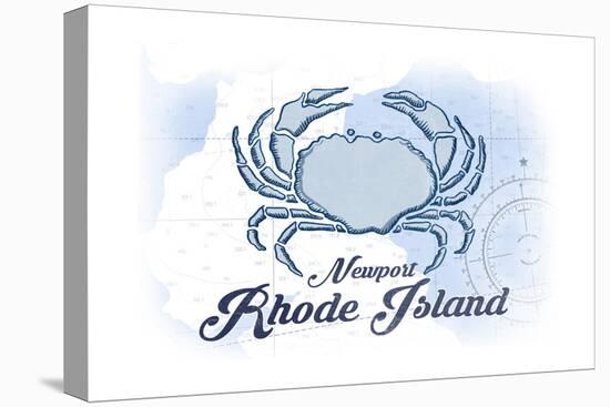 Newport, Rhode Island - Crab - Blue - Coastal Icon-Lantern Press-Stretched Canvas