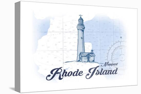 Newport, Rhode Island - Lighthouse - Blue - Coastal Icon-Lantern Press-Stretched Canvas