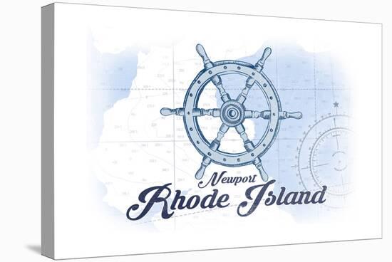 Newport, Rhode Island - Ship Wheel - Blue - Coastal Icon-Lantern Press-Stretched Canvas