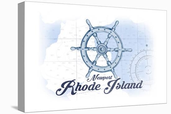 Newport, Rhode Island - Ship Wheel - Blue - Coastal Icon-Lantern Press-Stretched Canvas