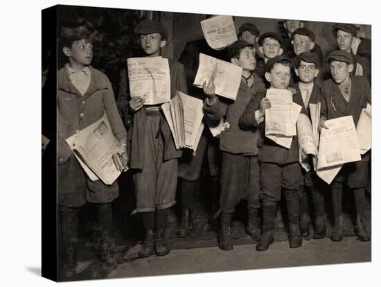 Newsboys after Midnight, 1912 (Photo)-Lewis Wickes Hine-Premier Image Canvas