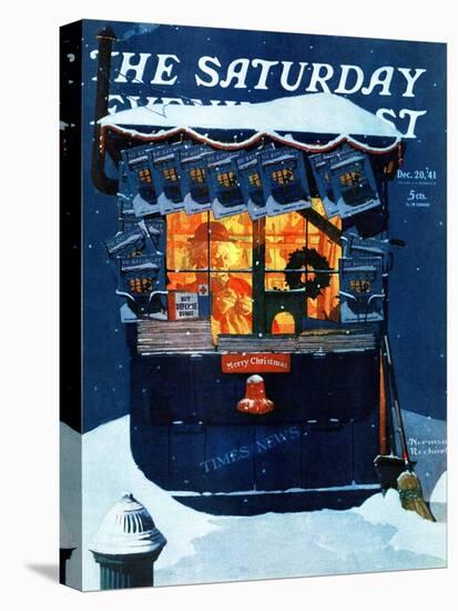 "Newsstand in the Snow" Saturday Evening Post Cover, December 20,1941-Norman Rockwell-Premier Image Canvas