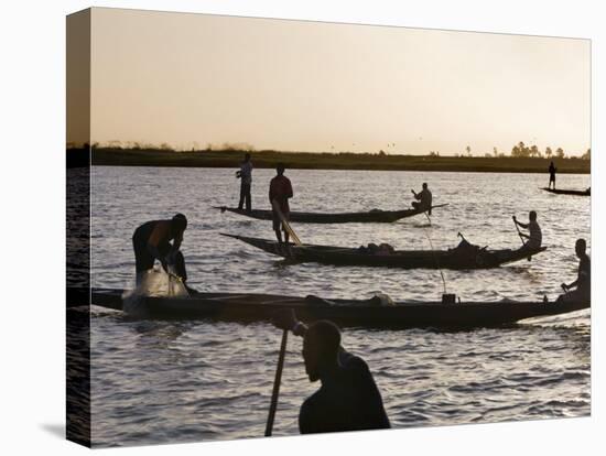 Niger Inland Delta, at Dusk, Bozo Fishermen Fish with Nets in the Niger River Just North of Mopti, -Nigel Pavitt-Premier Image Canvas