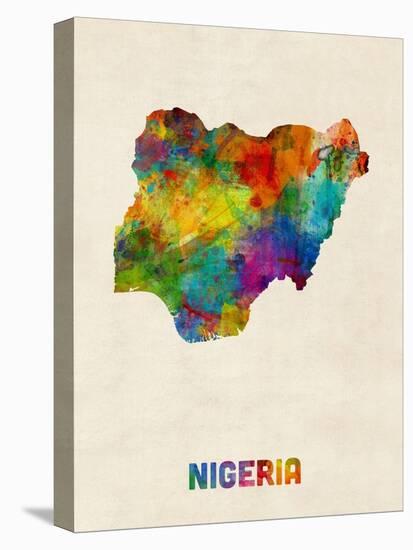 Nigeria Watercolor Map-Michael Tompsett-Stretched Canvas