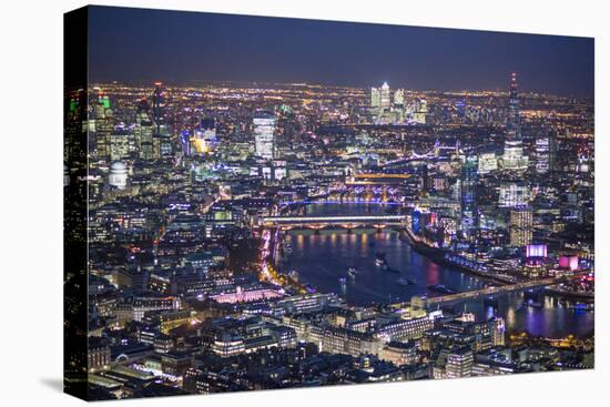 Night Aerial View over River Thames, City of London, the Shard and Canary Wharf, London, England-Jon Arnold-Premier Image Canvas