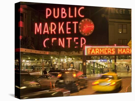 Night lights of Pike Place Market in Seattle, Washington, USA-Janis Miglavs-Premier Image Canvas