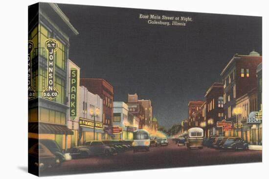 Night, Main Street, Galesburg, Illinois-null-Stretched Canvas