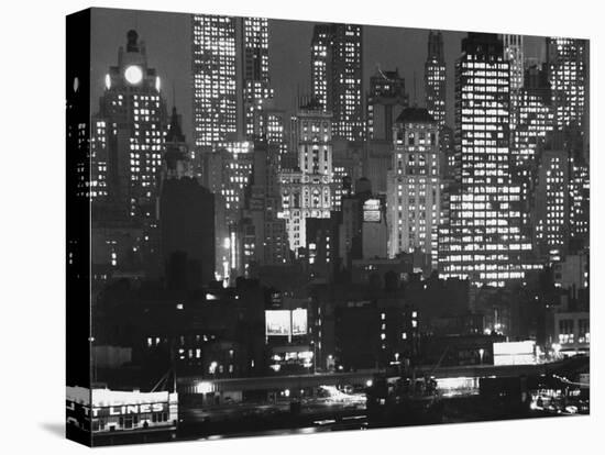 Night Panorama of New York City Buildings-Andreas Feininger-Premier Image Canvas