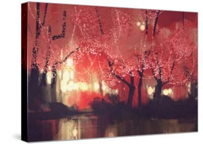 'Night Scene of Autumn Forest,Fantasy Landscape Painting' Art Print