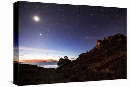 Night Sky with the Moon and Venus over Mountains Near Copacabana and Lake Titicaca-Alex Saberi-Premier Image Canvas