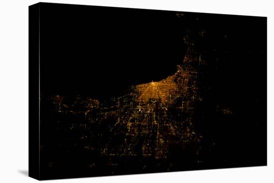 Night time satellite image of Chicago and Lake Michigan, Michigan, USA-null-Premier Image Canvas