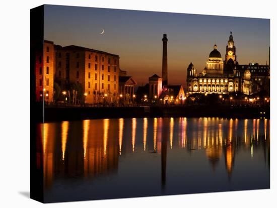 Night View of Albert Dock and the "Three Graces," Liverpool, United Kingdom-Glenn Beanland-Premier Image Canvas