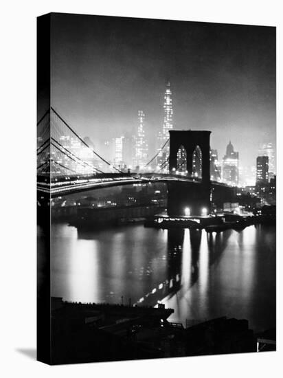 Night View of Nyc and the Brooklyn Bridge-Andreas Feininger-Premier Image Canvas