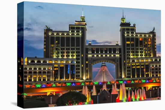 Night view of the headquarters of KazMunayGas and Khan Shatyr. Astana, Kazakhstan.-Keren Su-Premier Image Canvas