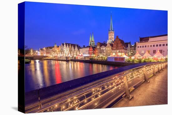 Night View of Typical Houses and the Cathedral Reflected in River Trave, Lubeck, Schleswig Holstein-Roberto Moiola-Premier Image Canvas