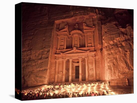 Nightime Tourist Show in Candlelight, in Front of the Treasury (El Khazneh), Petra, Jordan-Donald Nausbaum-Premier Image Canvas